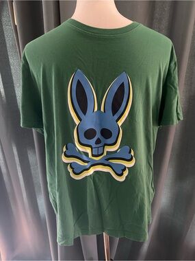 Psycho Bunny Graphic T Shirt Green Pima Cotton Skull Logo Men's Size 5 XL